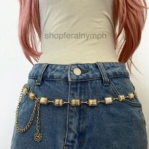 Gold Y2K Boho Toffee Marble Stone Chain Belt, Fits 25-43 Inches, X7GA1498